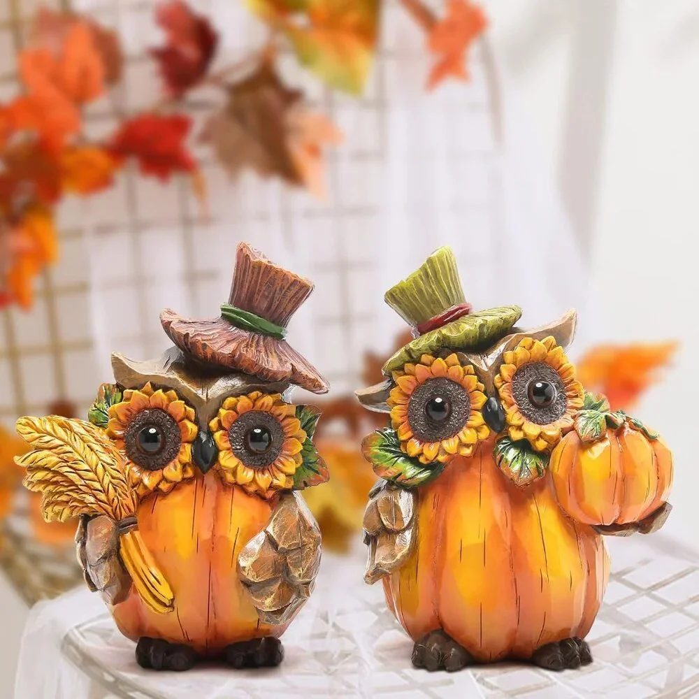 Resin Fall Centerpiece Hodao Owl Sculpture Unique Patented Design 5.5 inch